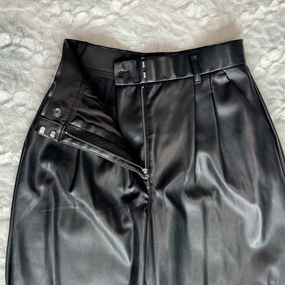 Abercrombie & Fitch | Black Vegan Leather Curve Love Tailored Wide Leg Pants - Picture 8 of 10